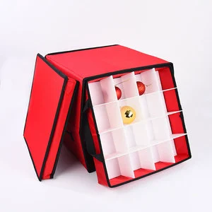64 Compartments 3Inch Cube Non-Woven Christmas Ornament Storage Containers Tear-Proof Removable Trays Red Storage Boxes Bins
