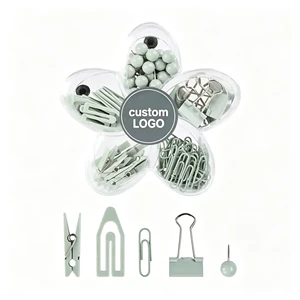 Macaron Green 19mm Paper Clips Metal Binder Clips And Plastic Clips Petal Box Stationery Set For School And Office