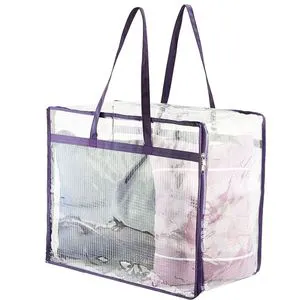 Clear Clothes Storage Bag Organizer With Reinforced Handle Sturdy Zipper Vinyl Storage Bag for Duvet Transparent Moving Totes
