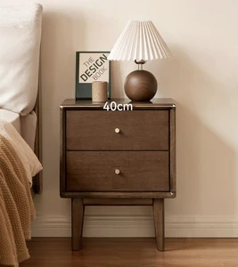 In Stock Luxury Nordic Modern Solid Oak Walnut Finish 2-Drawer Bedside Cabinet Nightstand