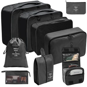Factory 9pcs Set Travel Packing Organizer Bags, Large Capacity Foldable Luggage Storage Bag, Waterproof Toiletry Bag