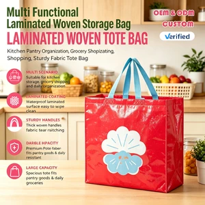 Multi Functional Laminated Woven Storage Bag Kitchen Pantry Organization Grocery Shopping Sturdy Fabric Tote Bag