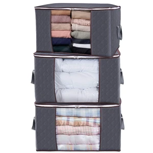 Foldable with Sturdy Zipper Clear Window 3 Pack Large Capacity Non-Woven Fabric Living Room Clothes Storage Bag