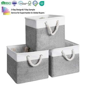 Multifunctional Big Capacity Line Laundry Cube Storage Baskets Bins Foldable Tweed Storage Cube Bin Set With Handles