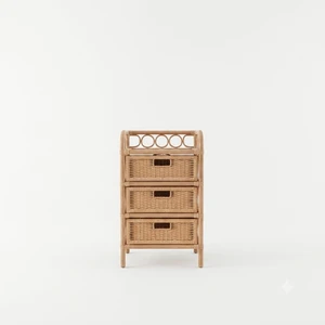 100% Premium Natural Wood Coastal Beach Chest Drawers Woven Nightstand Cabinet Storage Side Table Living Room Furniture Bohemian