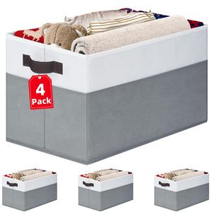 Large Storage Baskets for Shelves Decorative Collapsible Baskets Fabric Closet Organizers and Storage Bins with Handles