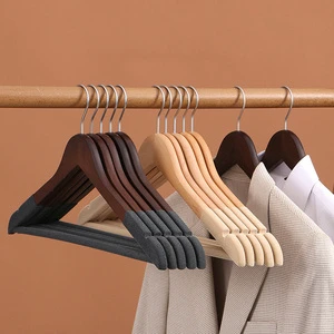Wholesale Hotel Men Suits Hanger Velvet Shoulder Wooden Hanger for Cloths