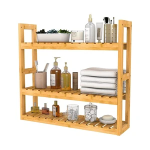 Adjustable Modern Multifunction Wall Mounted Storage Rack Waterproof Towel Rack Bamboo 3 Tier Bathroom & Living Room Spice Shelf