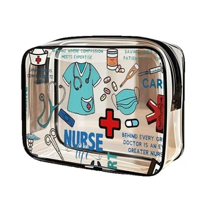 Custom Logo Printing Transparent Pvc Multifunctional Waterproof Beach Swimming Easy Makeup Bag Toiletry Cosmetic Bag