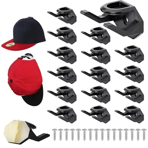 NISEVEN Modern Creative 16pcs/Set No Drilling Plastic Wall-Mounted Hat Display Rack Bedroom Black Self-Adhesive Hanger Hooks