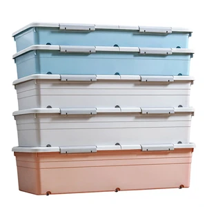 Large Rolling Under Bed Storage Bin Sliding Double Door Bedroom Underbed Plastic Container With Lid Wheels Open From Both Sides