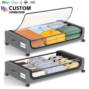 Factory Metal Frame Under Bed Storage clear Lids With Wheels Storage Containers for Bedroom Rolling Clothes Shoe Storage Bins