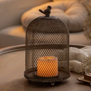 Decorwell Set 2 Antique Iron Handmade Wire Mesh Hollow Multi-functional Candle Holder Planter Stand for Home Garden Hotel