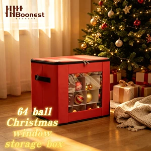 Wholesale 64-Clear Window Christmas Ornament Storage Box, Zippered Fabric Organizer with Dividers OEM Custom Logo Available