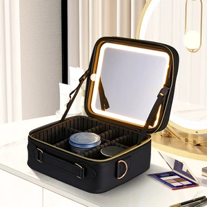 Multiple Uses Portable Adjustable 3 Colors Light Waterproof Travel Makeup Bag With Led Mirror