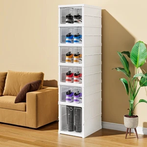 Factory Price Injection Molded Plastic Foldable Dustproof Rectangle Shoe Storage Box 35L European Style Shoe Cabinet