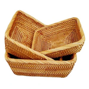 Natural Rattan Hand-Woven Eco-Friendly Multifunction Rectangle Elegant High Precision Lightweight Storage Basket for Fruit Food