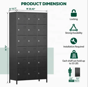 18 Door Steel Locker Cabinet Heavy Duty Metal Storage Locker For Gym School Workplace