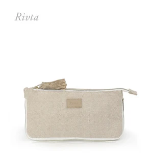 Small Natural Tassel Sublimation Toilet Linen Vegan Travel Canvas Organic Girls Cosmetic Bag With Zipper
