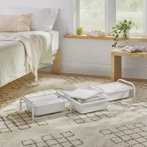 3 Pack Metal Frame Under Bed Storage Organizer Dustproof Plastic Storage Bins With Lid for Bedroom Clothes Shoes