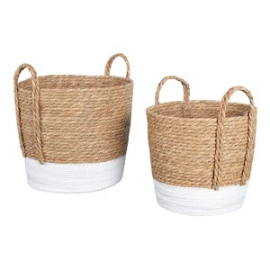 Nordic style seaweed wicker basket handwoven storage bin boho natural wicker organizer for living room shelves and laundry