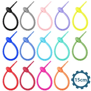150mm Colorful Reusable Fastening Releasable Silicone Rubber Cable Tie Binding Rope Storage Organization Self-locking Lanyard