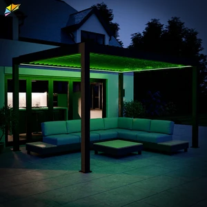Outdoor Project Garden Building Aluminum Gazebo Motorized Roof Pergola Carport With LED Lights