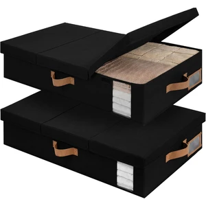 Underbed Storage Containers with Handles Label Holder Closet Organizer Lids Foldable Linen+Cardboard Clothes Storage Bins