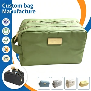 Portable Travel Cosmetic Organizer Bag Custom Logo Nylon Double Zipper Waterproof Antibacterial Makeup Pouch Wrist Handle Large