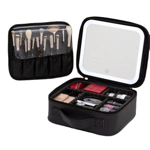 Stocked Custom PU Leather Makeup Bag LED Light up Mirror Traveling Make up case Bathroom Organizer Bag Makeup Tools Organizer