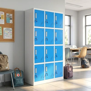 Heavy Duty 12 Door Blue Steel Locker Cabinet with Key Lock for Gym School Staff Student Clothes Storage Changing Room Wardrobe