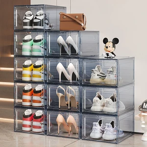 Rmier Wholesale Large Clear Shoe Boxes Organizer Stronger Shoe Box with Magnetic Door Stackable Bins