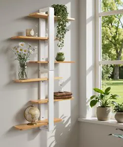 White Wooden Three-layer Wall-mounted Storage Rack, Suitable for Living Room, Bedroom and Office.