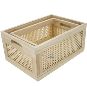 Wholesale Home Desktop Wholesale Rustic Handwoven Wood and Rattan Storage Basket Made in Vietnam