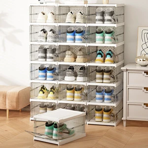 Folding Stackable Shoe Cabinet Free Installation Home Plastic Transparent Large Capacity Storage Shoe Box