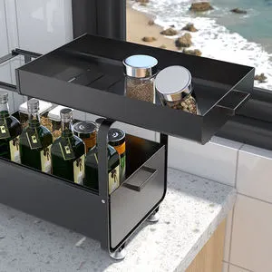 Metal Expandable 2 Pack Tier Pull Out Sliding Drawers Kitchen Organizer Accessory Under the Sink Cabinet Organizer Storage Rack