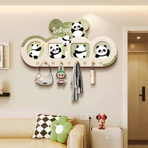 Wood Rack Decorative Hook Punch-free Creative Hanger Frameless Cartoon Animal Design Wall Hanging Storage