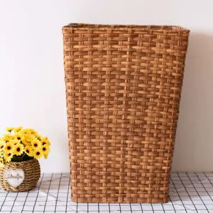 Large Capacity PP Woven Storage Basket with Lid Home Plastic Rattan Woven Clothing Basket PE Material