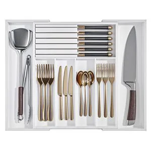 Bamboo Kitchen Drawer Organizer Silverware Tray Expandable Wooden Cutlery Holder For Spoon Fork Flatware Adjustable Utensil