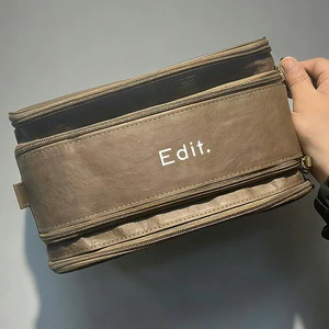 Spacious Cosmetic Towel Bag with Zipper Portable Large Capacity Double Layer Separated Wash Storage for Travel