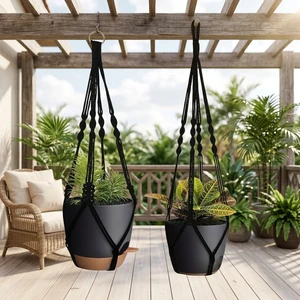 Creative Woven Plant Fiber Flower Pot Mesh Bag Cotton Rope Hanging Indoor/Outdoor Breathable Translucent Resistant Home Basket