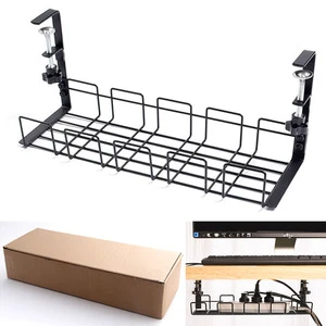 Metal Under Desk Cable Management No-Drill Basket Metal Wire Cable Tray Plug Cable Wire Storage Station Hanging Rack