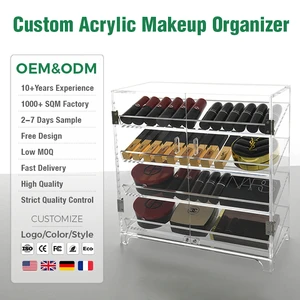 Factory Custom 4 Tiers Transparent Clear Cosmetics Storage Box Acrylic Makeup Organizer for Dressing Table Shop Store Home