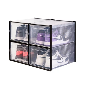 Shoe Storage Box Collapsible Foldable Detachable Sustainable Clear Plastic Shoe Organizer Boxes 36x28x21CM