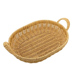 OEM Vintage Custom Wholesale Eco-Friendly Kitchen Storage Baskets Natural Woven Wicker Bread & Fruit Food Storage with Handles