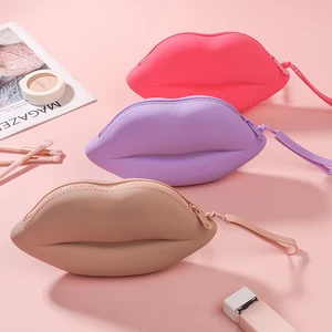 Lip Shape Silicone Toiletry Bag Makeup Travel Bag Portable Custom Cosmetic Pouch Washable Bag with Zipper