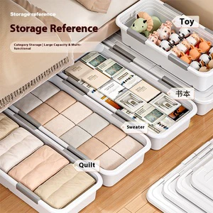 Movable Plastic Under-Bed Storage Box with Pulley Drawer Clothes Organizer
