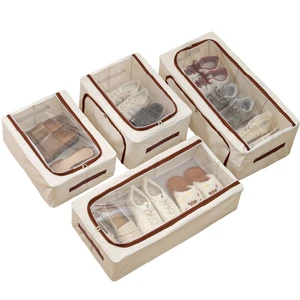Household Square Underbed Shoe Storage Box Mesh Cloth Portable Dust-Proof Moisture-Proof Organized Clear Window Large Capacity