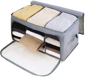Extra Large Foldable Storage Bag Breathable Bamboo Fabric Dustproof Blanket Wardrobe Sweater T Shirt Storage Box Charcoal