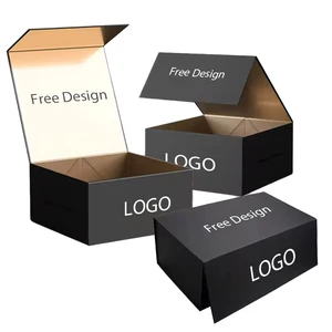 Wholesale Custom Luxury Folding Magnetic Gift Box Black Ribbon Handle Hard Rigid Cardboard Packaging Box Clothing Shoe Paper Box
